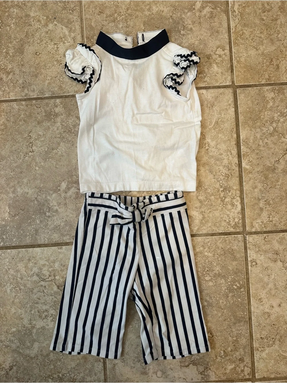 Janie and Jack Navy & White Striped Wide-Leg Culottes Set